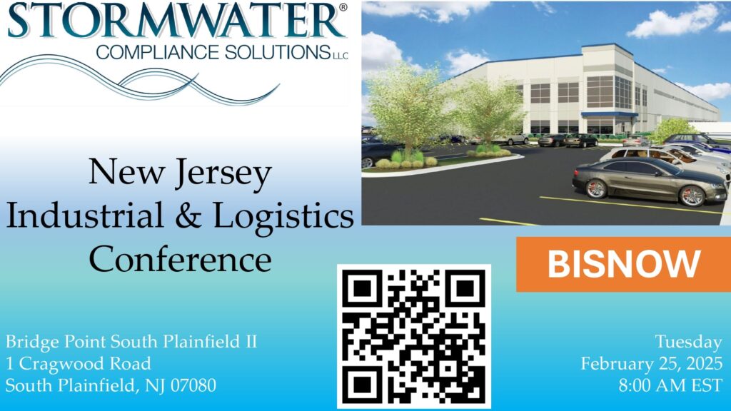 Stormwater Compliance Solutions, LLC is going to participate in the BISNOW New Jersey Industrial & Logistics Conference on Tuesday February 25, 2025 8:00 AM EST. The image contains a QR code.